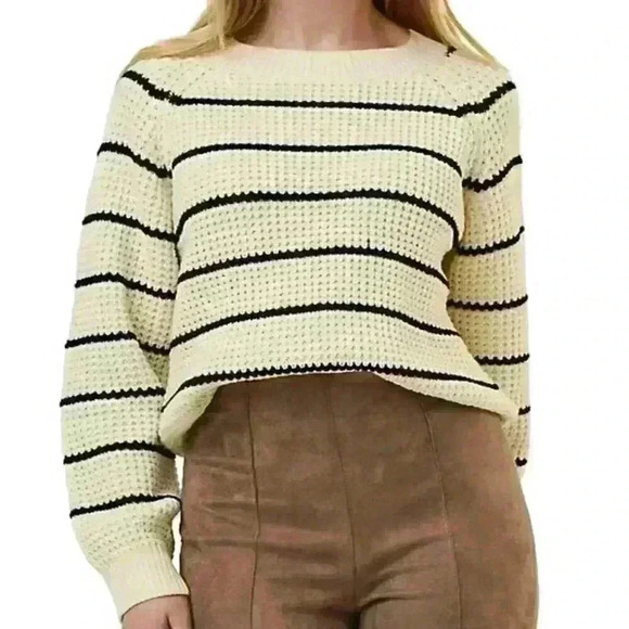 Vera Moda Womens Chunky Leanna Knit Striped Preppy Prep Fisherman Sweater XS - Picture 1 of 16